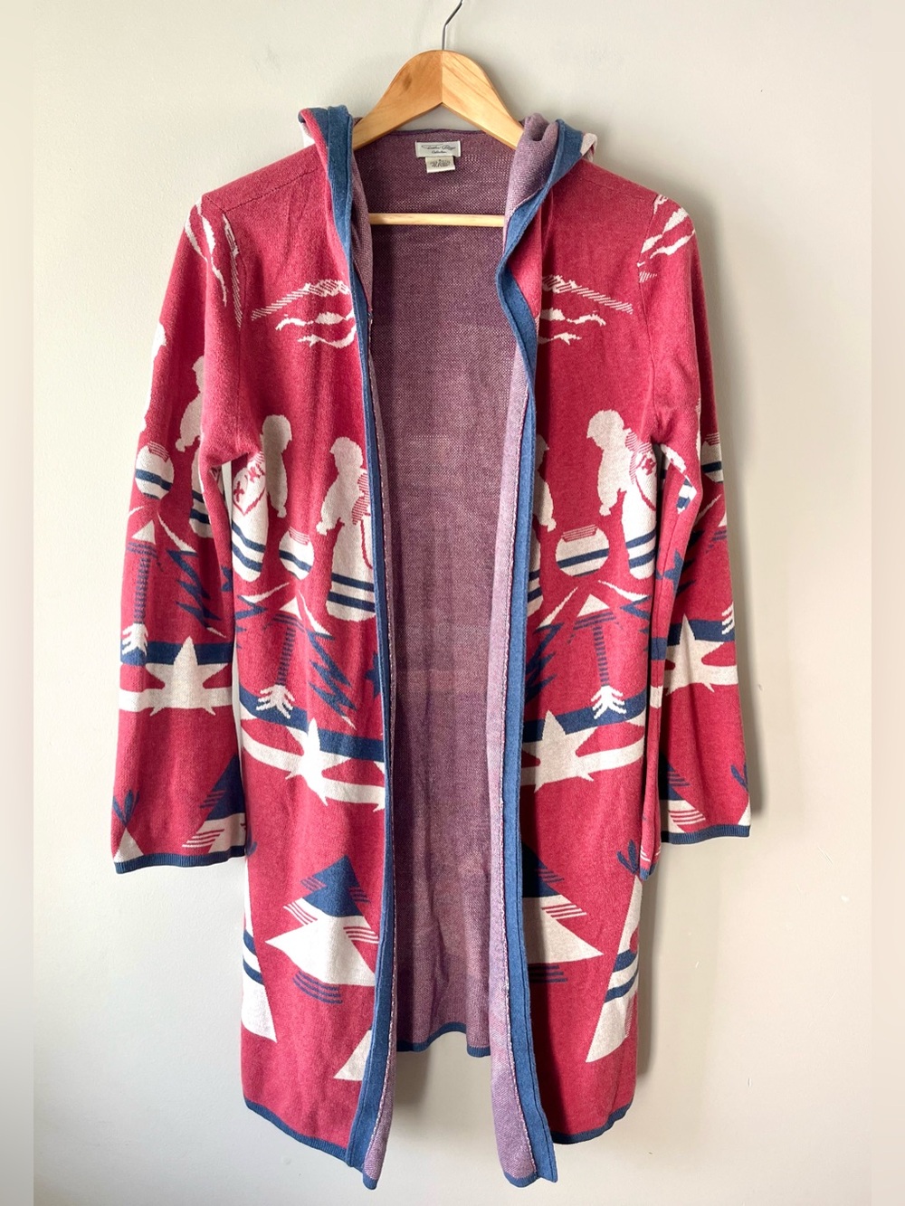 Tasha Polizzi Open-Front Hooded Western Aztec Sweater Size Small 100% Cotton